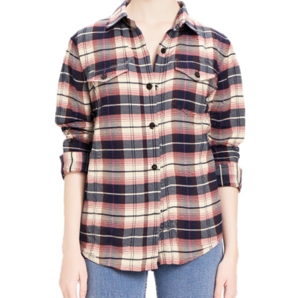 Tilley NWT Plaid Brushed Flannel Button Up in Pink & Black Size M